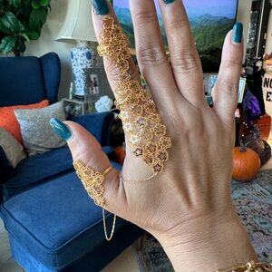 ✨ 21K SOLID Gold Dubai Hand Chain Ring Set — ONE OF A KIND - Women Jewelry